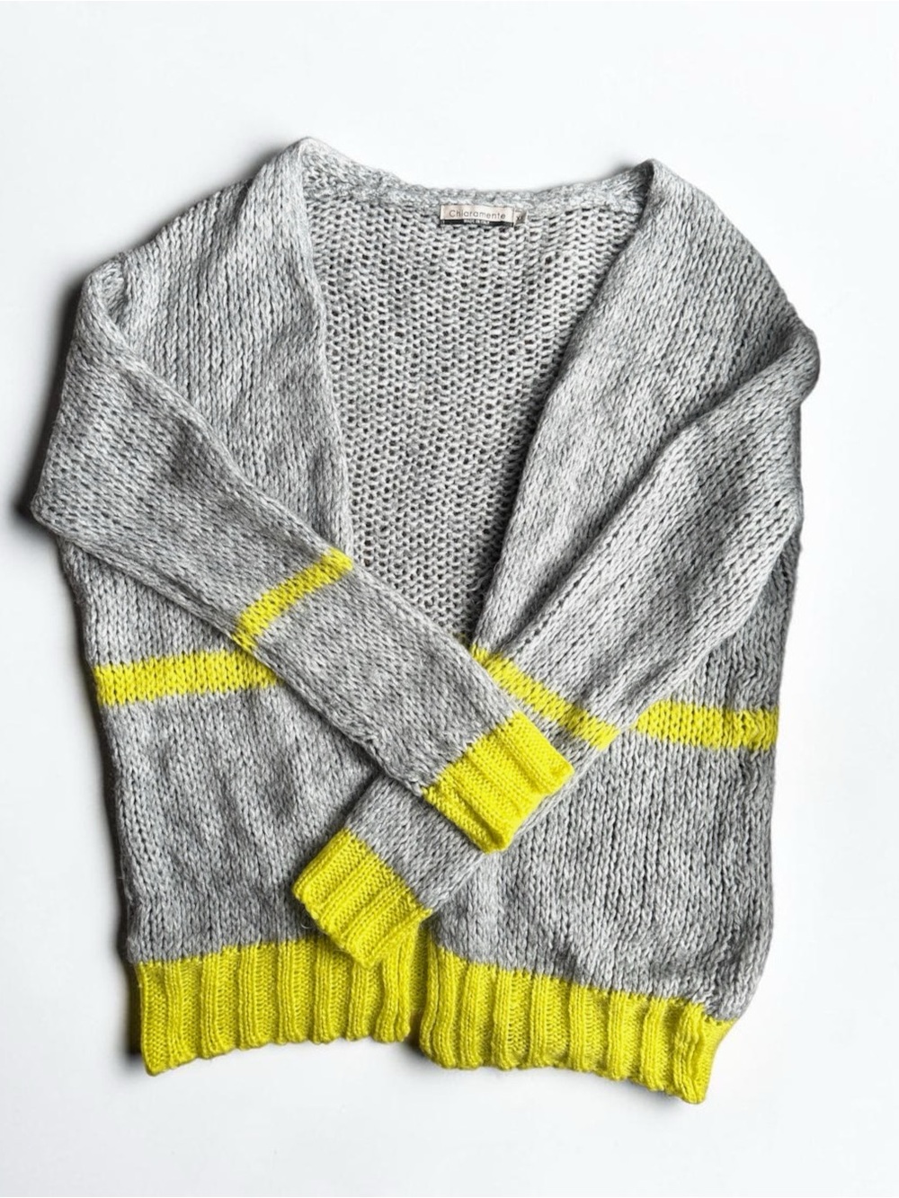 Chiaramente Knit Mohair Cardigan Sweater Grey and Yellow Made in Italy Size XS